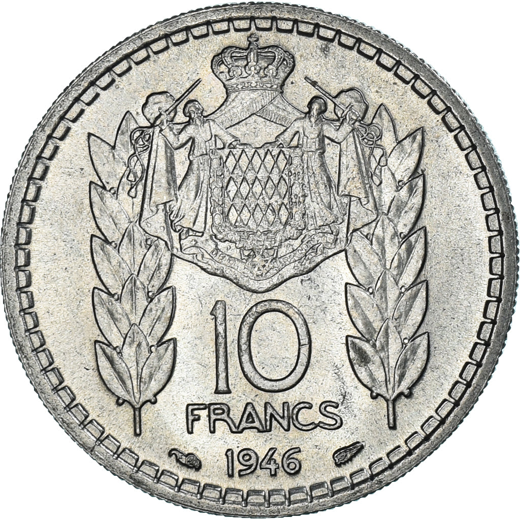 Moeda, Mónaco, 10 Francs, 1946, AU(55-58), Cobre-níquel, KM:123, Gadoury:MC136