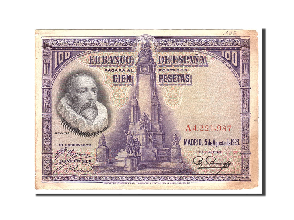 Banknote, Spain, 100 Pesetas, 1928, 1928-08-15, KM:76a, VF(20-25)
