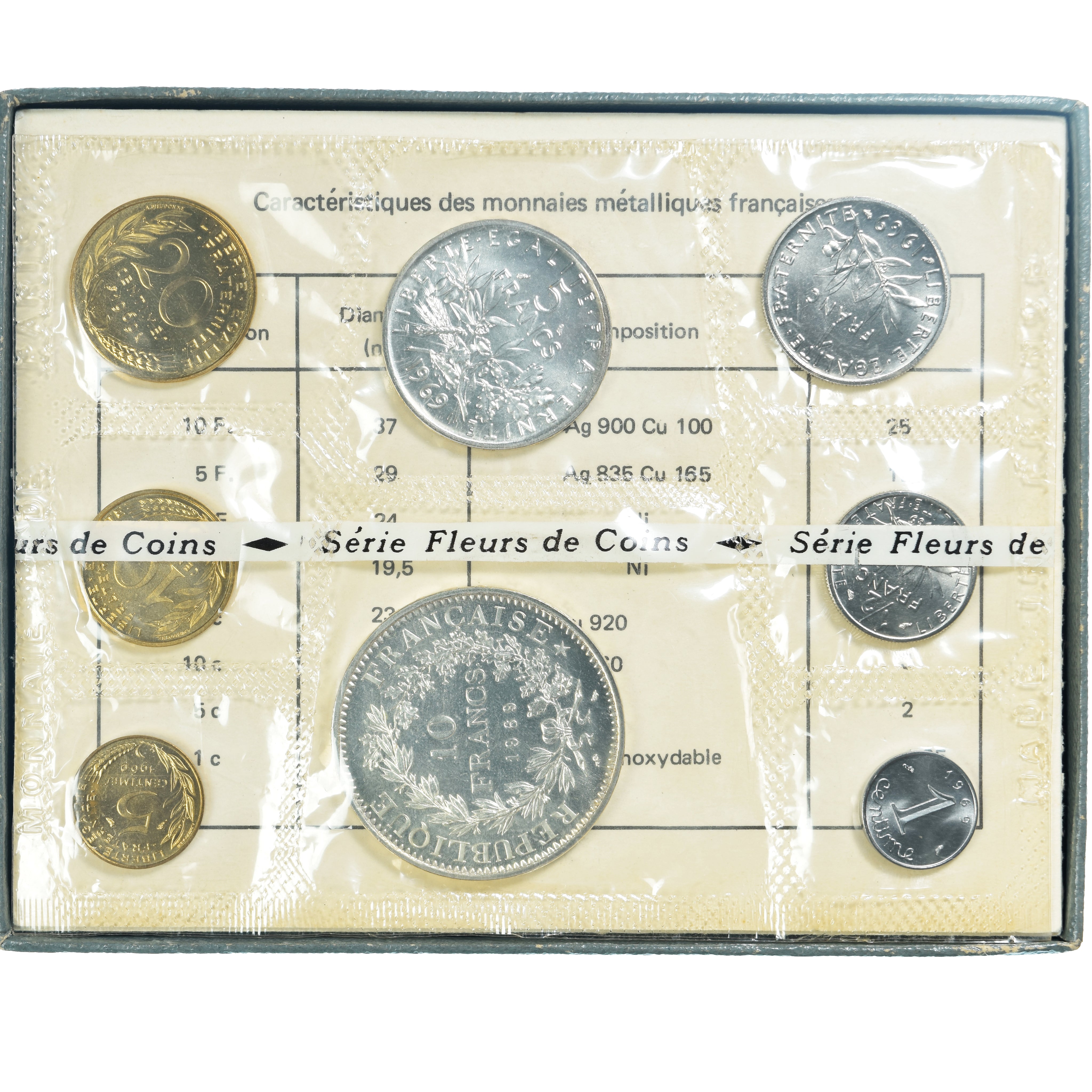 França, Coffret 1 c. à 10 frs., Série FDC, 1969, Monnaie de Paris, N/D