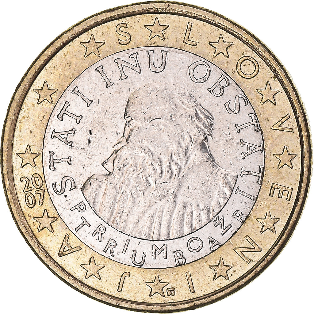 Slovenia, Euro, 2007, Primoz Trubar, VF(30-35), Bi-Metallic