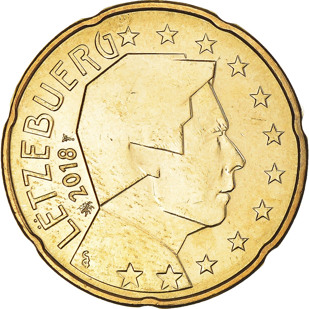Luxemburgo, 20 Euro Cent, 2018, MS(63), Latão, KM:New
