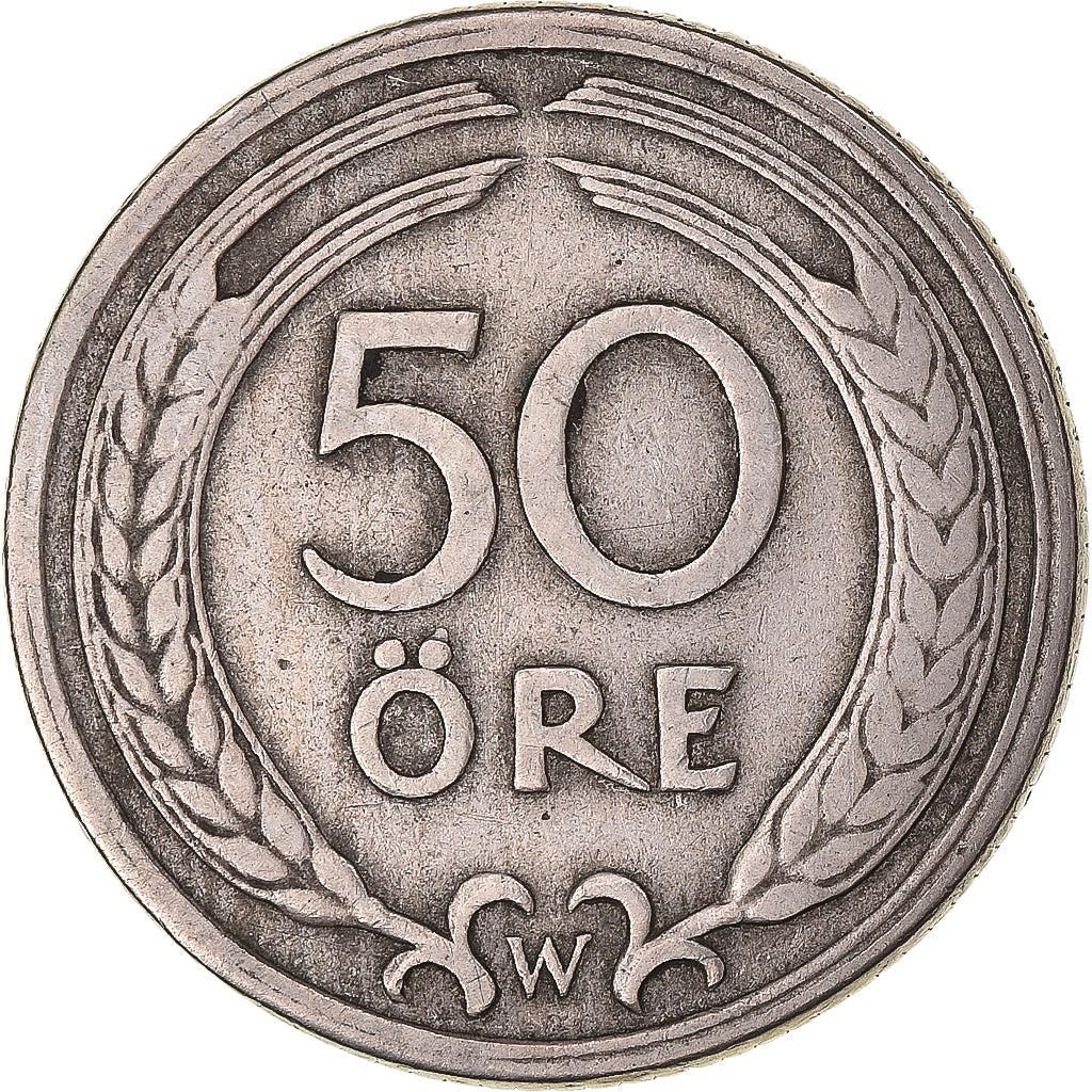Moneta, Szwecja, Gustaf V, 50 Öre, 1924, EF(40-45), Nikiel-Brąz, KM:796
