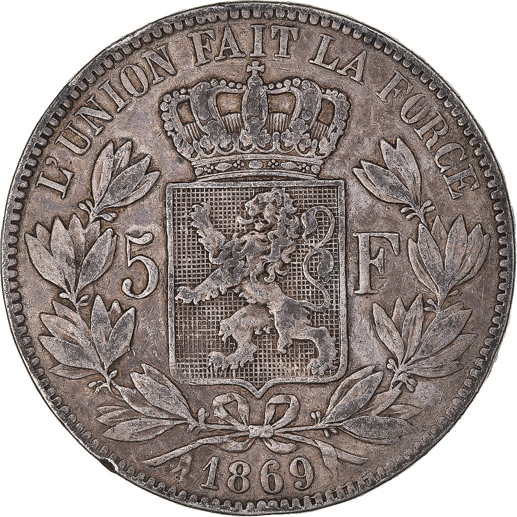 Moneta, Belgio, Leopold II, 5 Francs, 5 Frank, 1869, BB, Argento, KM:24