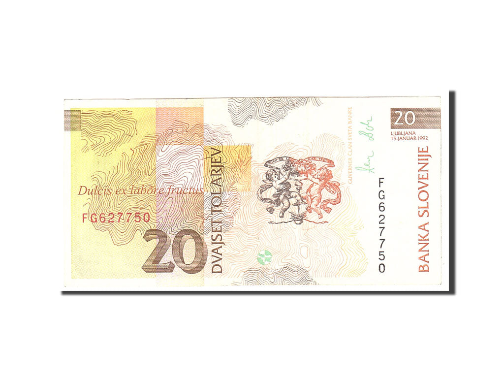 Banknote, Slovenia, 20 Tolarjev, 1992, 1992-01-15, KM:12a, AU(50-53)