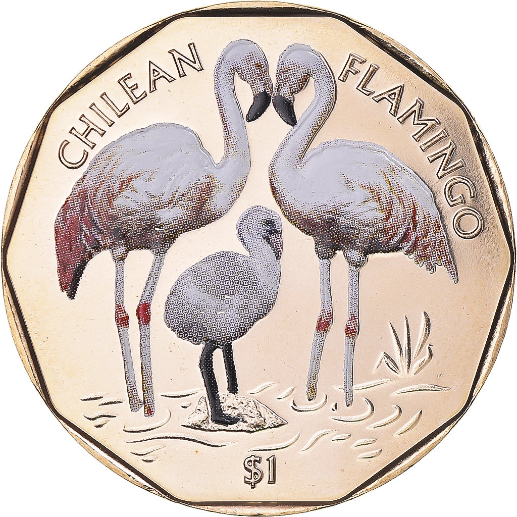 Coin, BRITISH VIRGIN ISLANDS, 1 Dollar, 2019, Coloured Chilean Flamingos)FDC