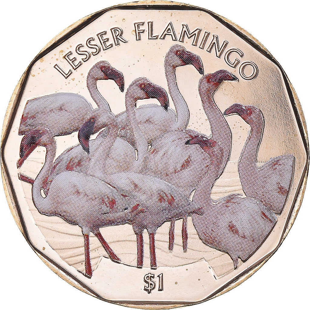 Coin, BRITISH VIRGIN ISLANDS, 1 Dollar, 2019, Lesser Flamingo.FDC Colorized