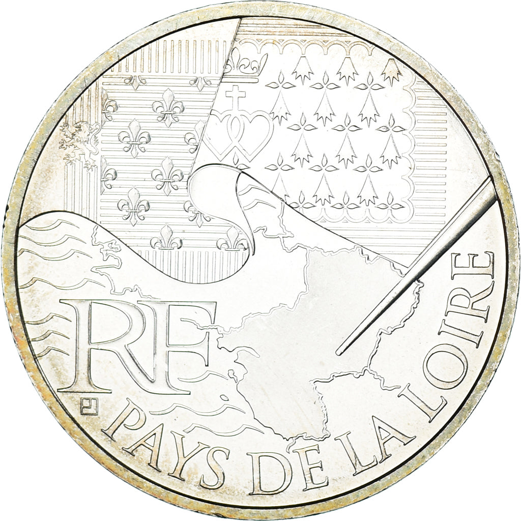 France, 10 Euro, 2010, Paris, Pays De La Loire, FDC, Argent, KM:1665