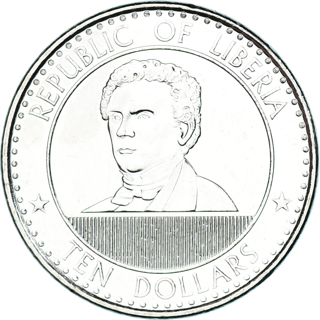 Coin, Liberia, 10 Dollars, 2022, Joseph Jenkins Roberts, MS(63), Nickel plated