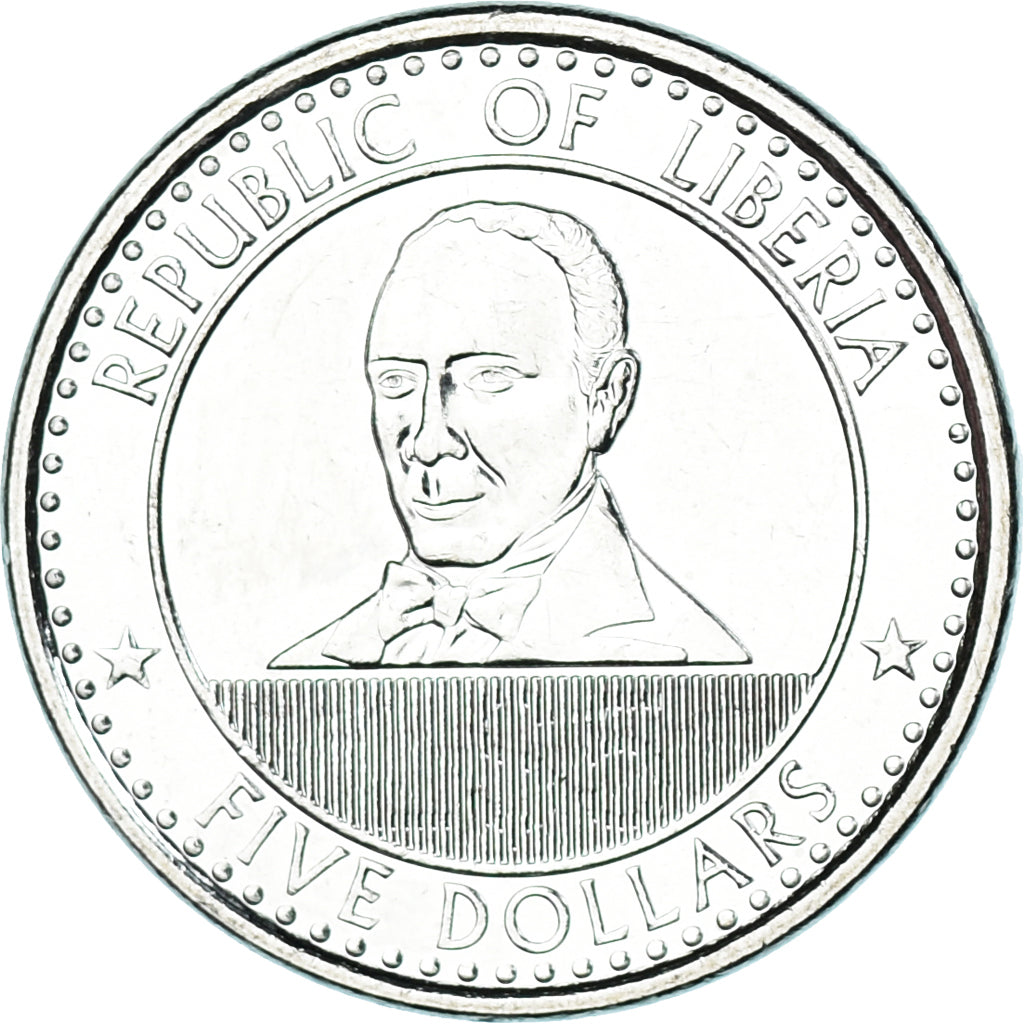 Coin, Liberia, 5 Dollars, 2022, Edward James Roye, MS(63), Nickel plated steel