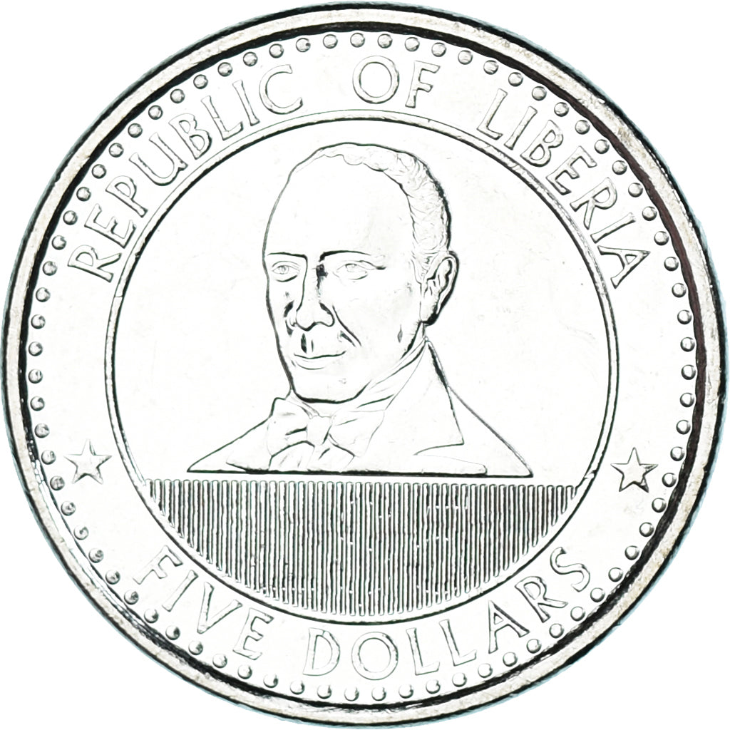 Moneta, Liberia, 5 Dollars, 2022, Edward James Roye, MS(63), Nickel platerowany