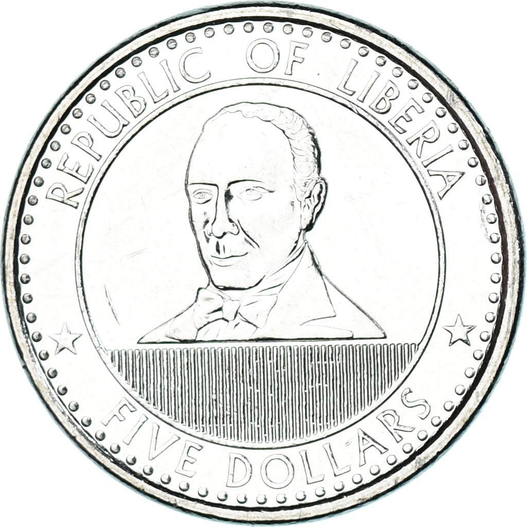 Moeda, Libéria, 5 Dollars, 2022, Edward James Roye, MS(63), Aço Niquelado