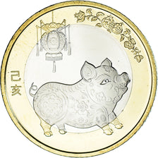 Coin, China, 10 Yüan, 2019, Année du cochon., MS(63), Bi-Metallic