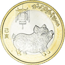 Moneda, China, 10 Yüan, 2019, Année du cochon., SC, Bimetálico