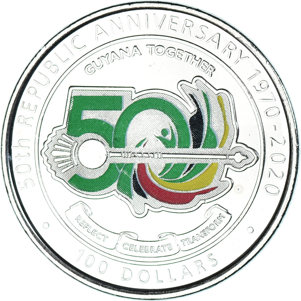 Coin, Guyana, 100 Dollars, 2020, 50 ans de la République.colorized., MS(63)