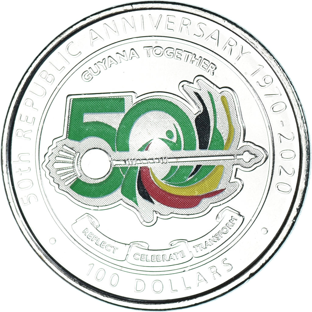 Coin, Guyana, 100 Dollars, 2020, 50 ans de la République.colorized., MS(63)