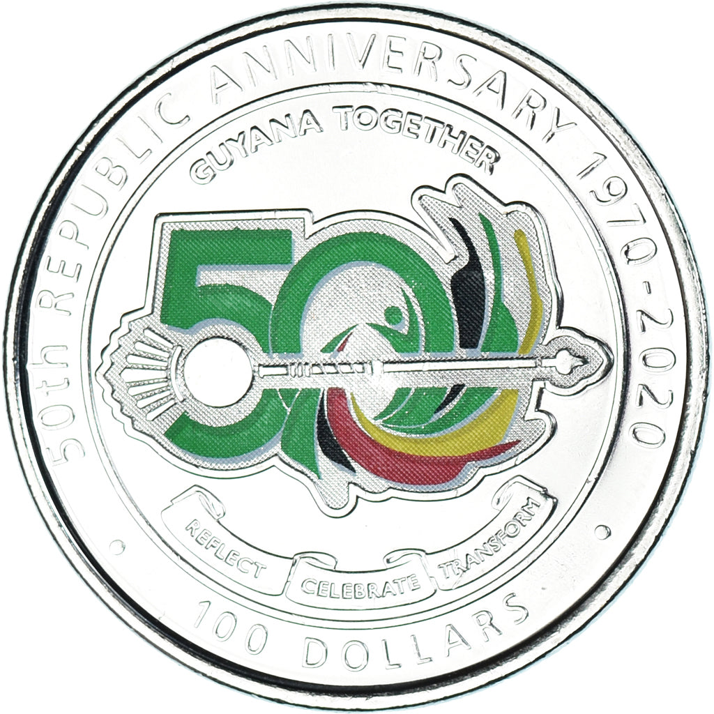Coin, Guyana, 100 Dollars, 2020, 50 ans de la République.colorized., MS(63)