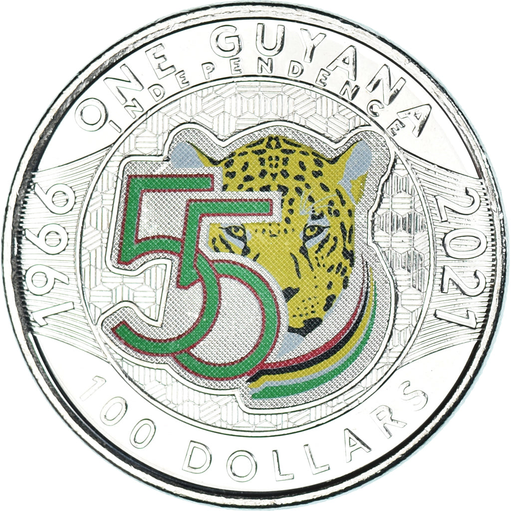 Coin, Guyana, 100 Dollars, 2021, 55 Years of Independence.colorized., MS(63)