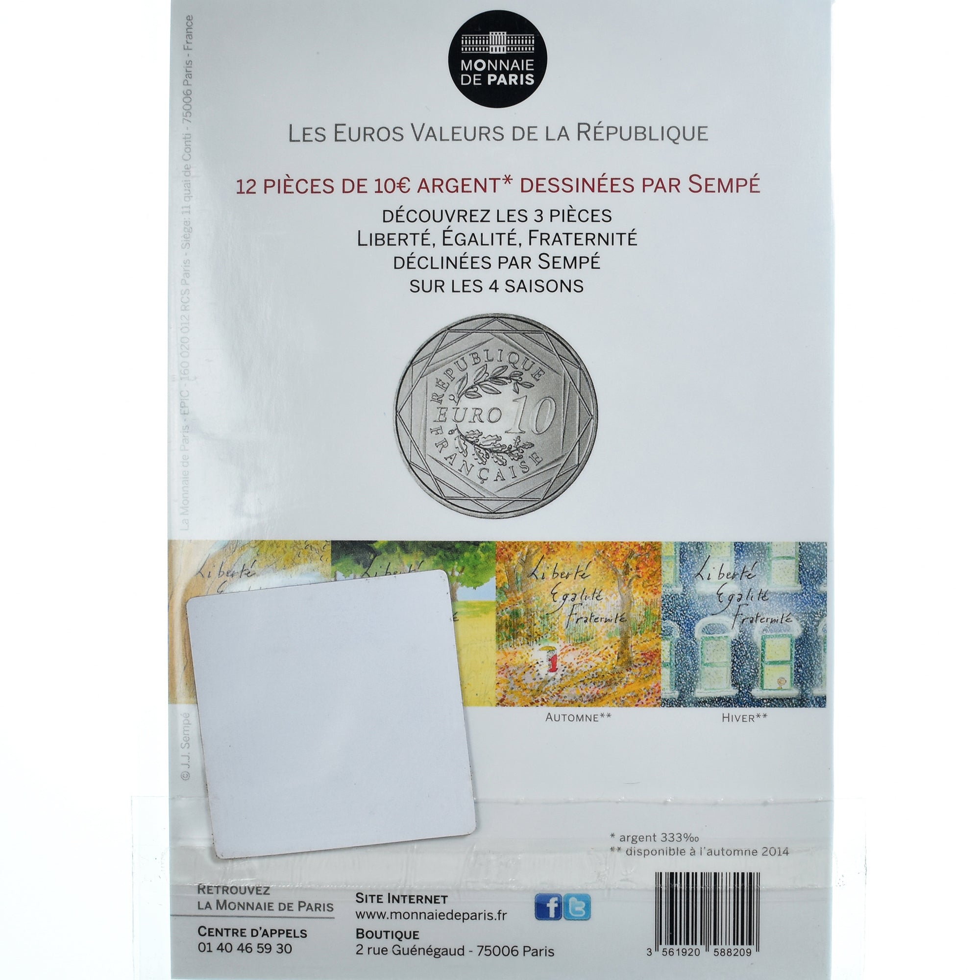 France, 10 Euro, Liberté, 2014, Sempé, FDC, Argent, Gadoury:EU718