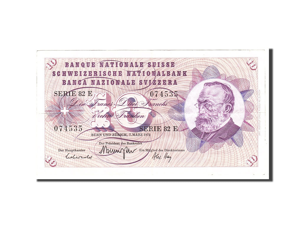 Geldschein, Schweiz, 10 Franken, 1973, 1973-03-07, KM:45s, SS