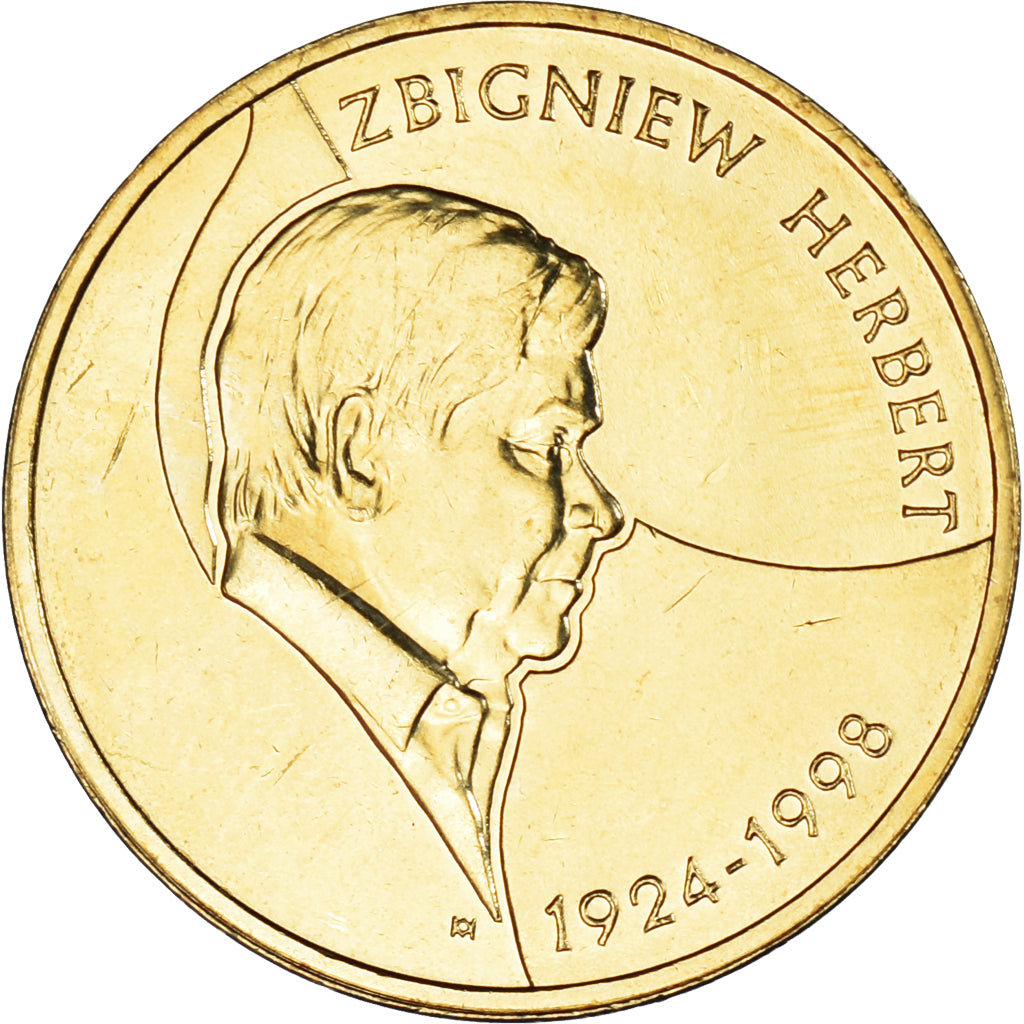 Münze, Polen, 2 Zlote, 2008, Warsaw, Zbigniew Herbert, UNZ, Messing, KM:634