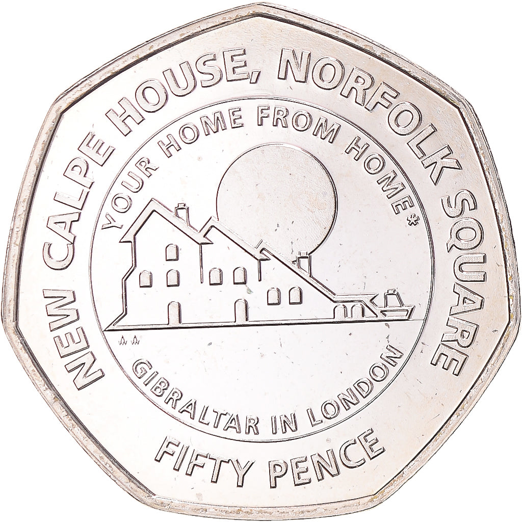 Moneta, Gibilterra, 50 Pence, 2018, New Calpe House, FDC, Rame-nichel
