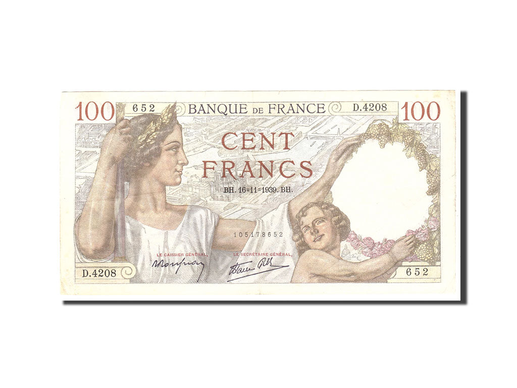 Banconote, Francia, 100 Francs, 1939, 1939-11-16, BB, Fayette:26.15, KM:94