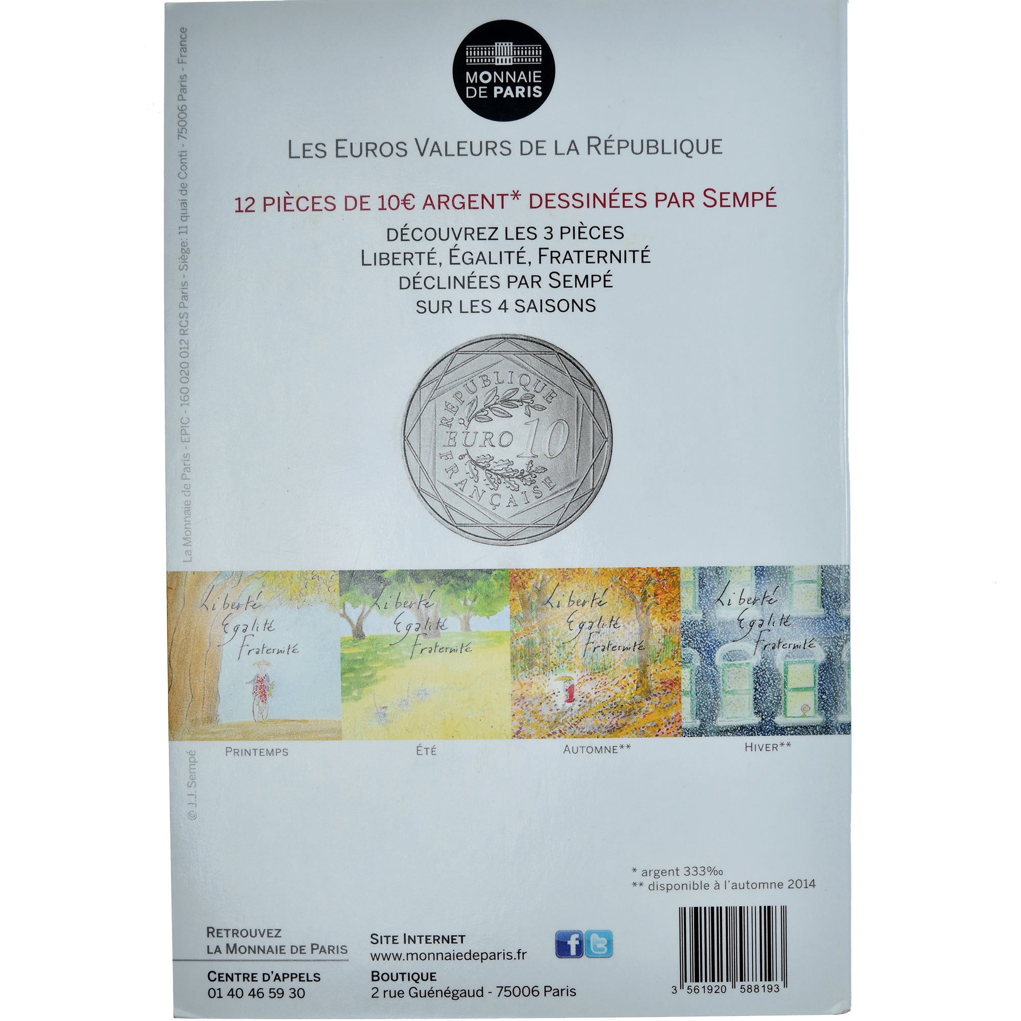 France, Sempé - Fraternité, 10 Euro, 2014, SEMPÉ - FRATERNITÉ, MS(65-70)