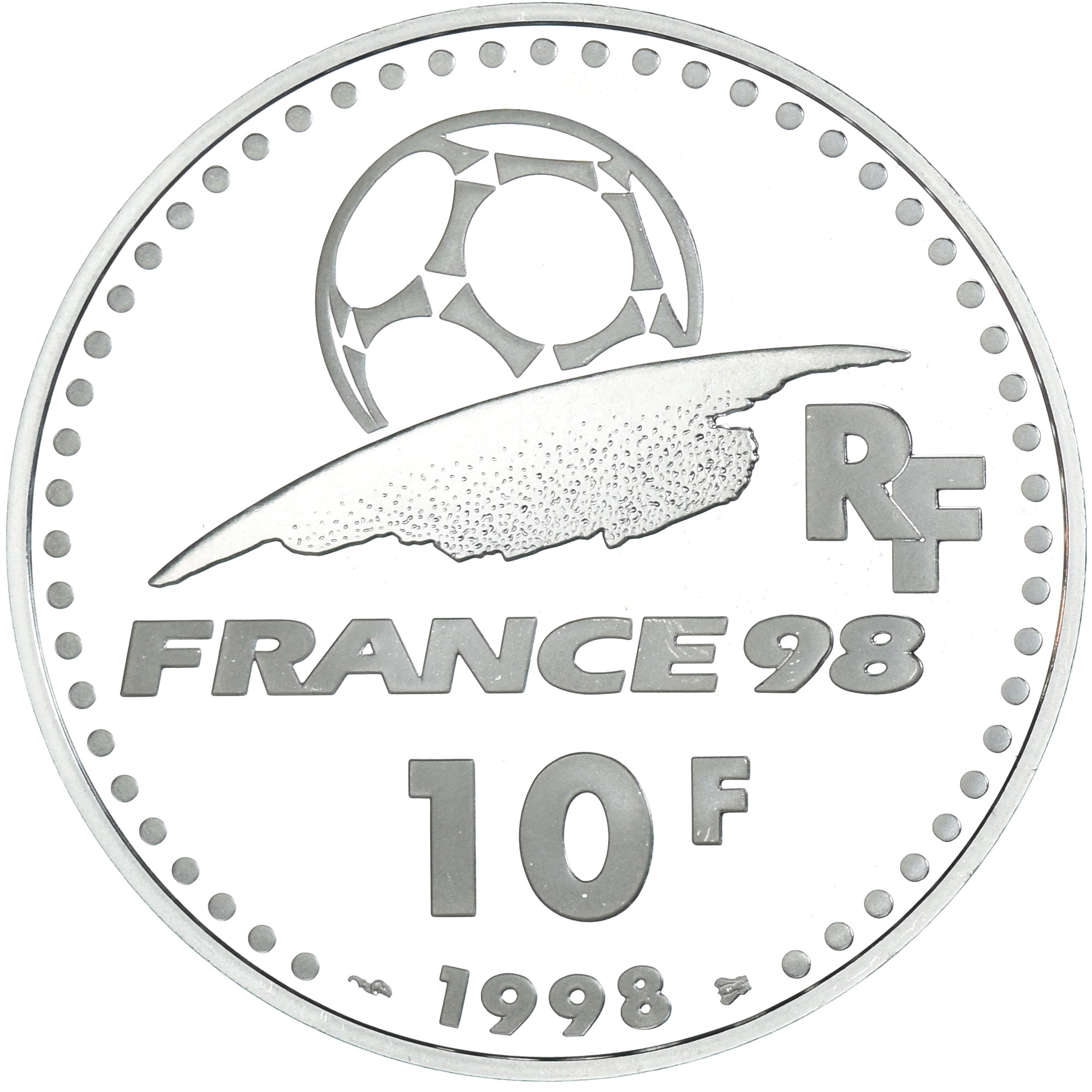 Munten, Frankrijk, Coupe du Monde 1998, 10 Francs, 1998, Paris, BE, FDC, Zilver