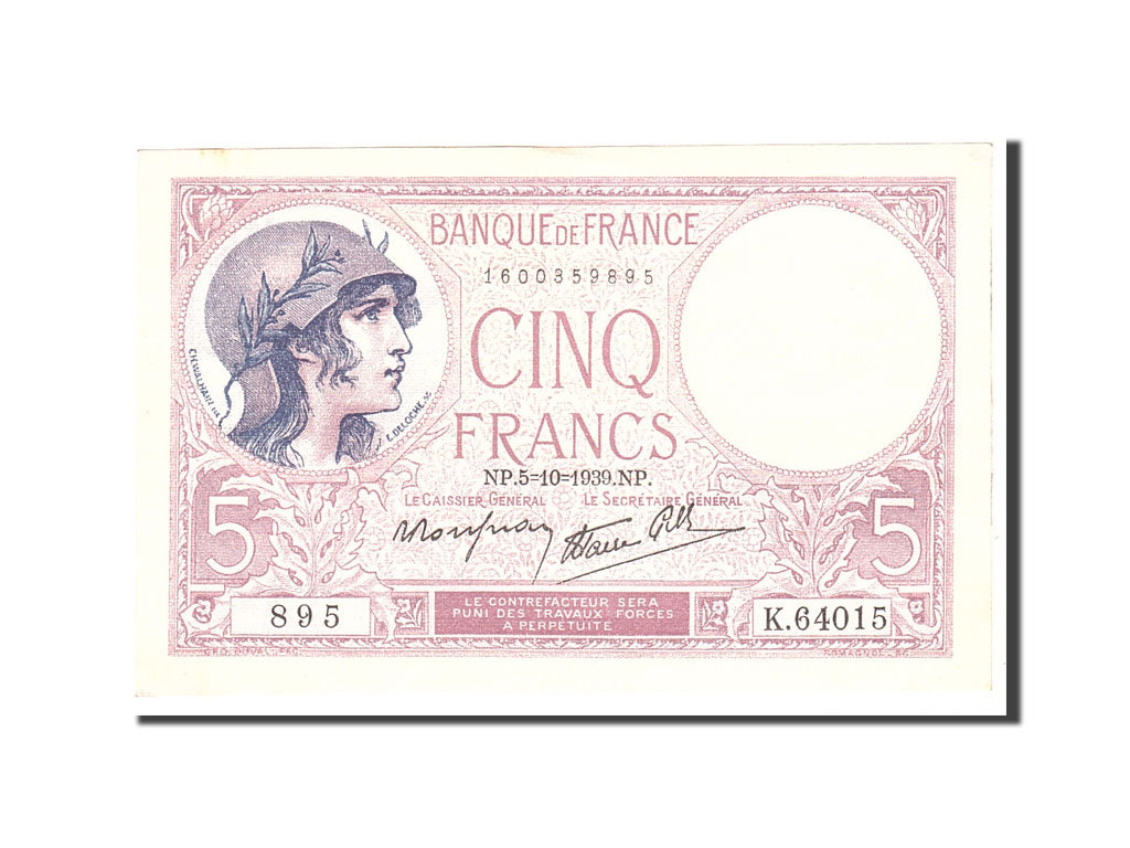 Billet, France, 5 Francs, 1939, 1939-10-05, SPL, KM:83