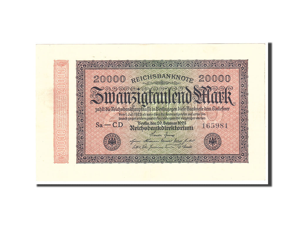 Banknote, Germany, 20,000 Mark, 1923, 1923-02-20, KM:85e, AU(55-58)