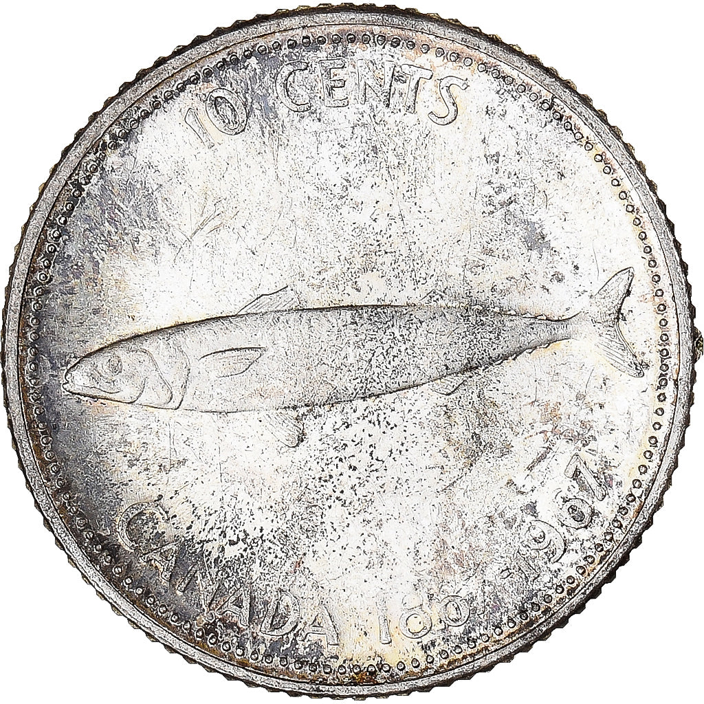 Moneda, Canadá, Elizabeth II, 10 Cents, 1967, Royal Canadian Mint, Ottawa, MBC