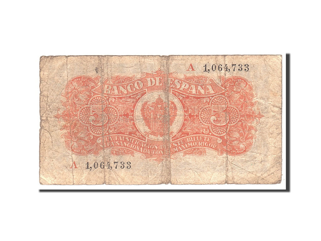 Banknote, Spain, 5 Pesetas, 1937, 1937-07-18, KM:106a, VG(8-10)