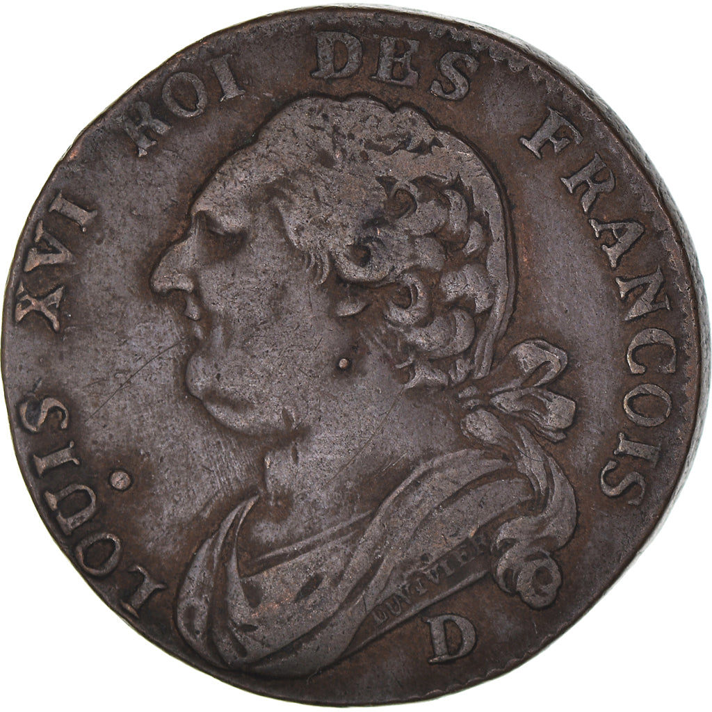 Moeda, França, Louis XVI, 12 deniers françois, 1792, Lyon, EF(40-45), Cobre