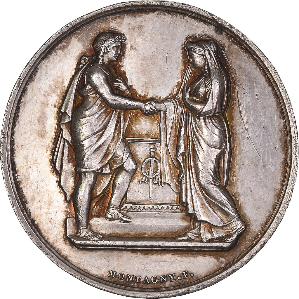 Frankrijk, Medaille, Noces, Mariage, Religion, 1872, Montagny, ZF, Zilver