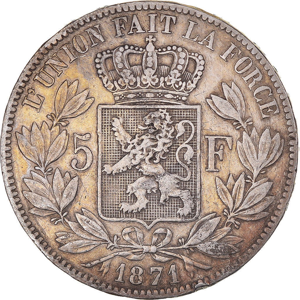 Coin, Belgium, Leopold II, 5 Francs, 5 Frank, 1871, EF(40-45), Silver, KM:24