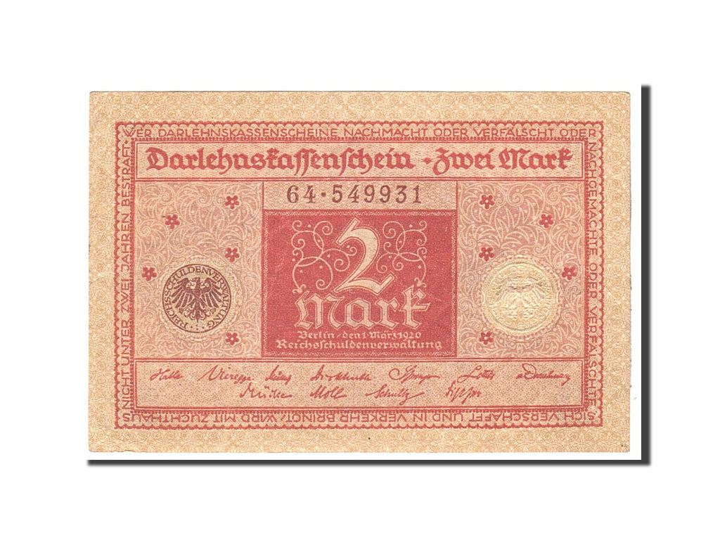Banconote, Germania, 2 Mark, 1920, KM:59, 1920-03-01, BB