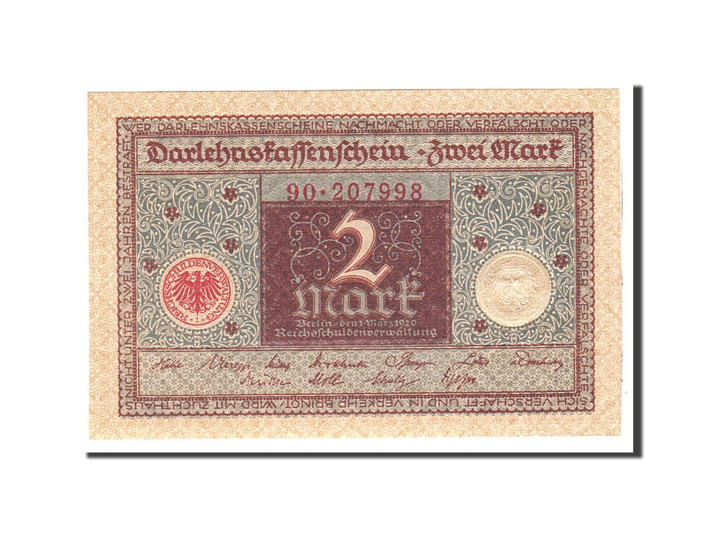 Geldschein, Deutschland, 2 Mark, 1920, 1920-03-01, KM:60, UNZ