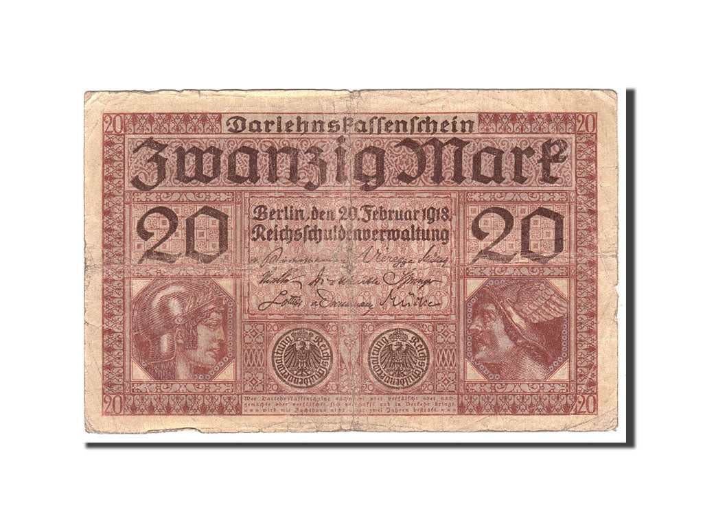 Banknote, Germany, 20 Mark, 1918, 1918-02-20, KM:57, VG(8-10)
