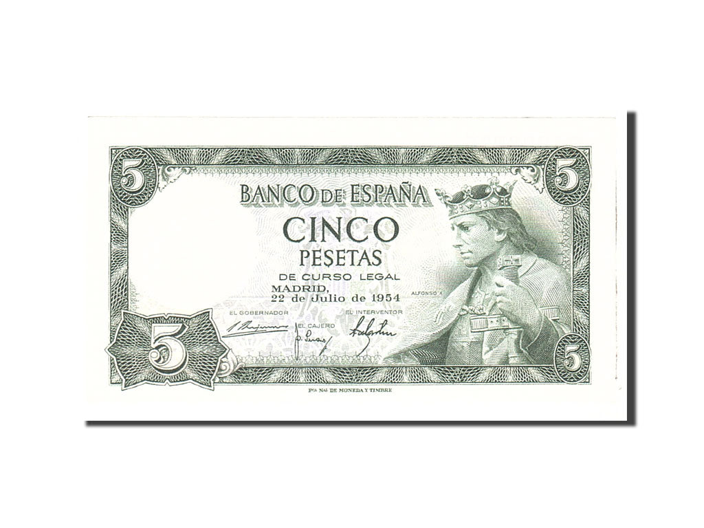 Banconote, Spagna, 5 Pesetas, 1954, KM:146a, 1954-07-22, FDS