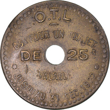 France, Token, Necessity, Office des Transports de Lyon, 25 Centimes, 1922
