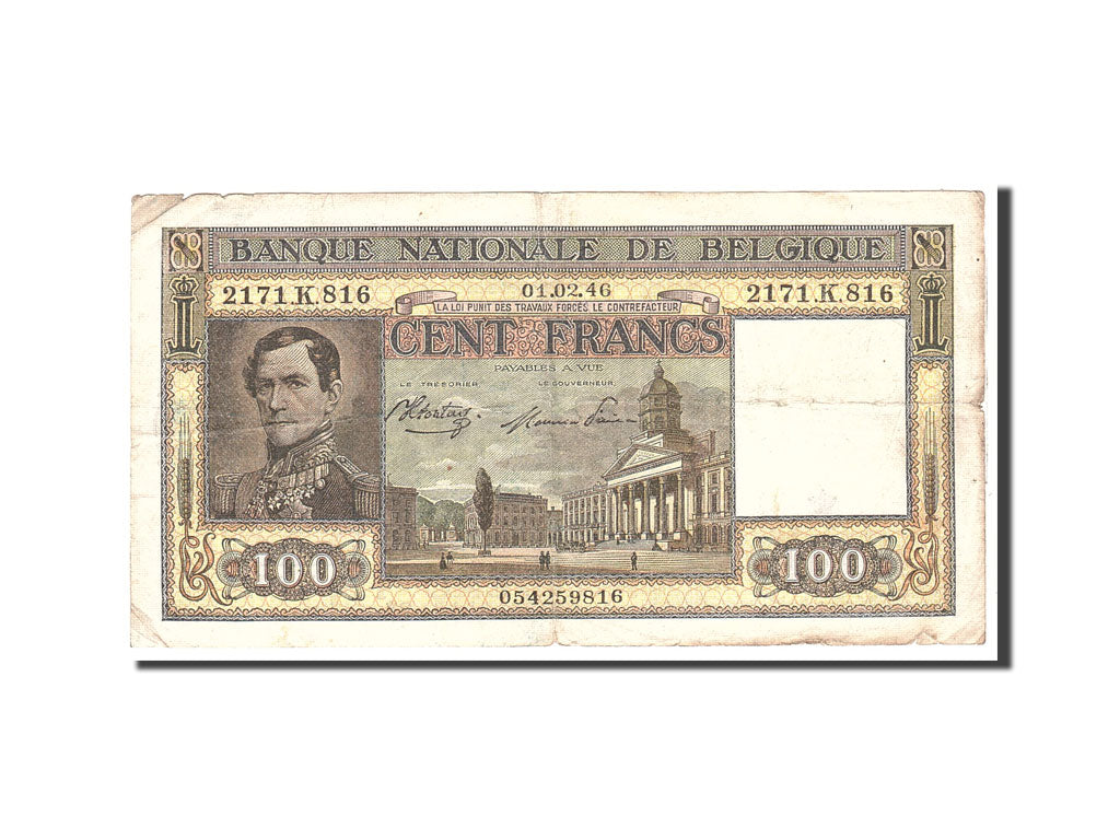 Banknote, Belgium, 100 Francs, 1946, 1946-02-01, KM:126, VF(20-25)