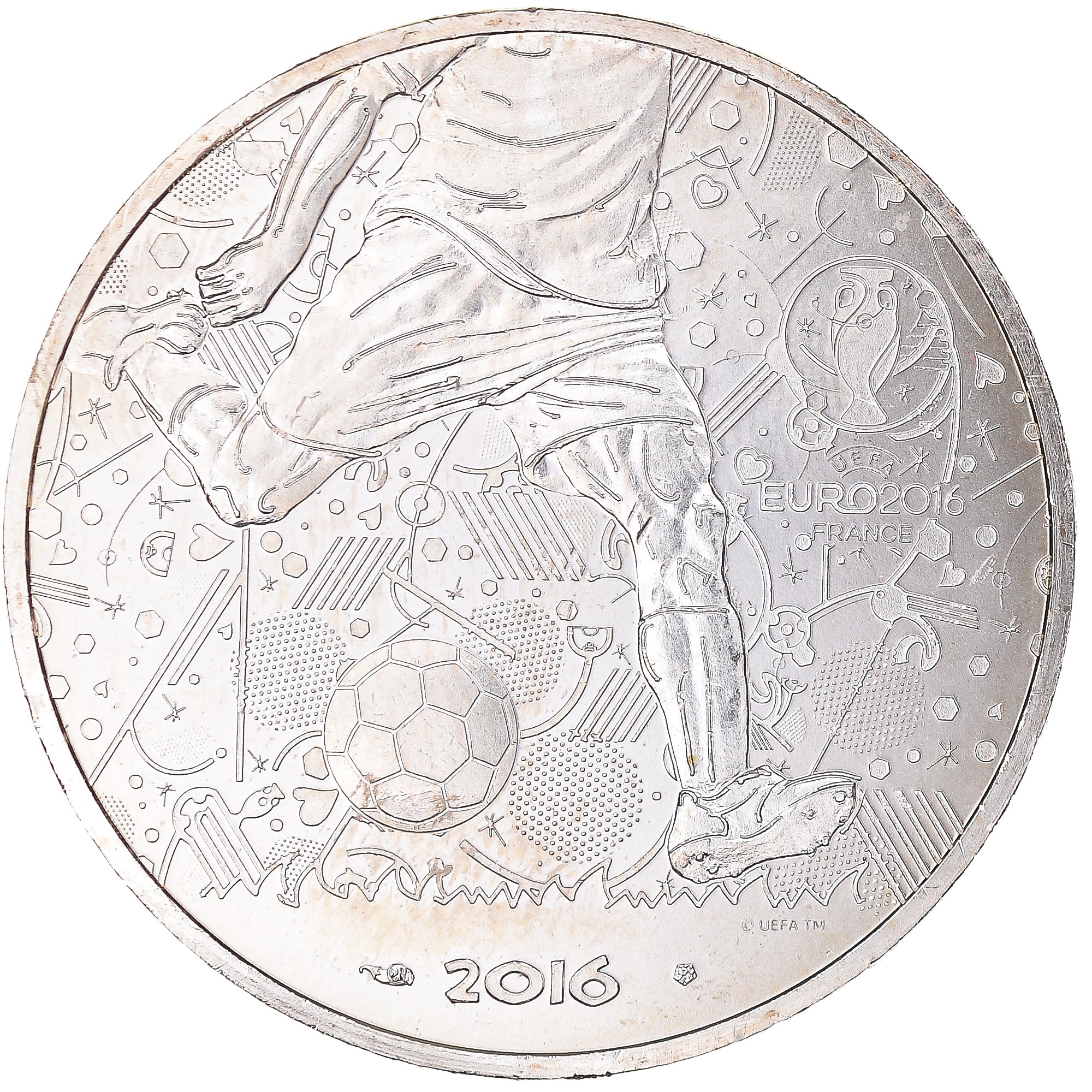 France, 10 Euro, UEFA Euro 2016, 2016, Paris, BU, MS(64), Silver, Gadoury:EU814
