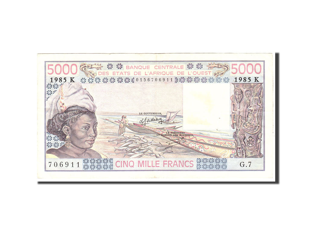 Banknote, West African States, 5000 Francs, 1985, Undated, KM:708Kj, EF(40-45)