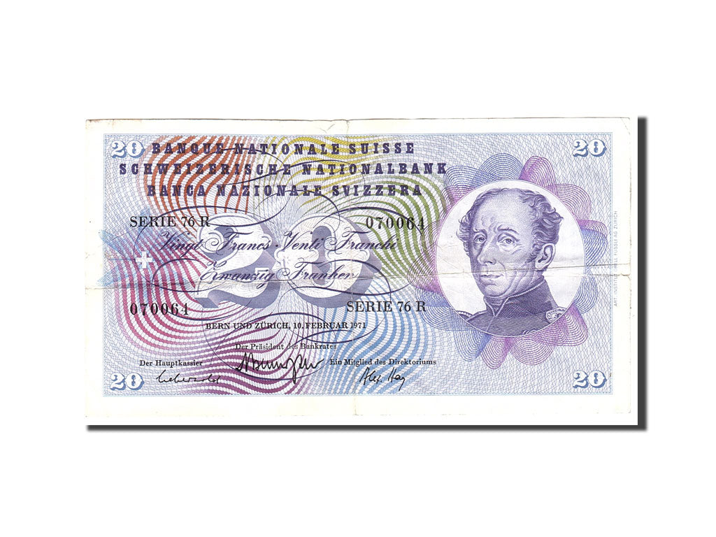 Banknote, Switzerland, 20 Franken, 1971, 1971-02-10, KM:46s, VF(20-25)