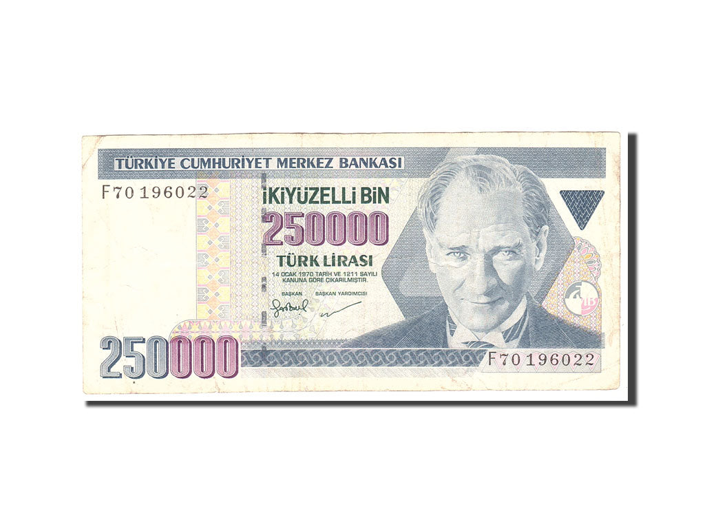 Banknote, Turkey, 250,000 Lira, 1970, 1998, KM:211, VF(20-25)