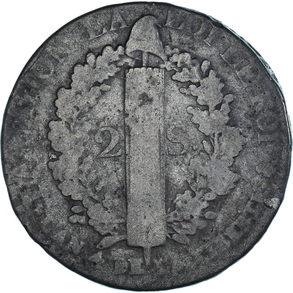 Coin, France, 2 sols françois, 2 Sols, 1792, Paris, F(12-15), Bronze, KM:603.1