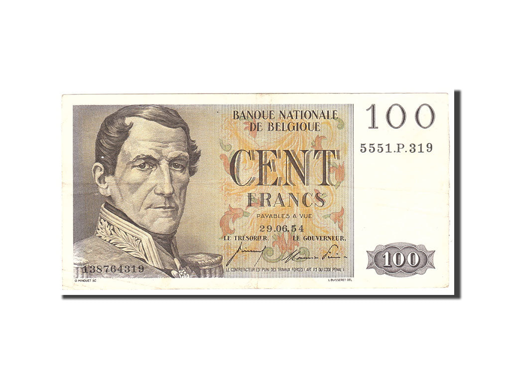 Banknote, Belgium, 100 Francs, 1954, 1954-06-29, KM:129b, EF(40-45)