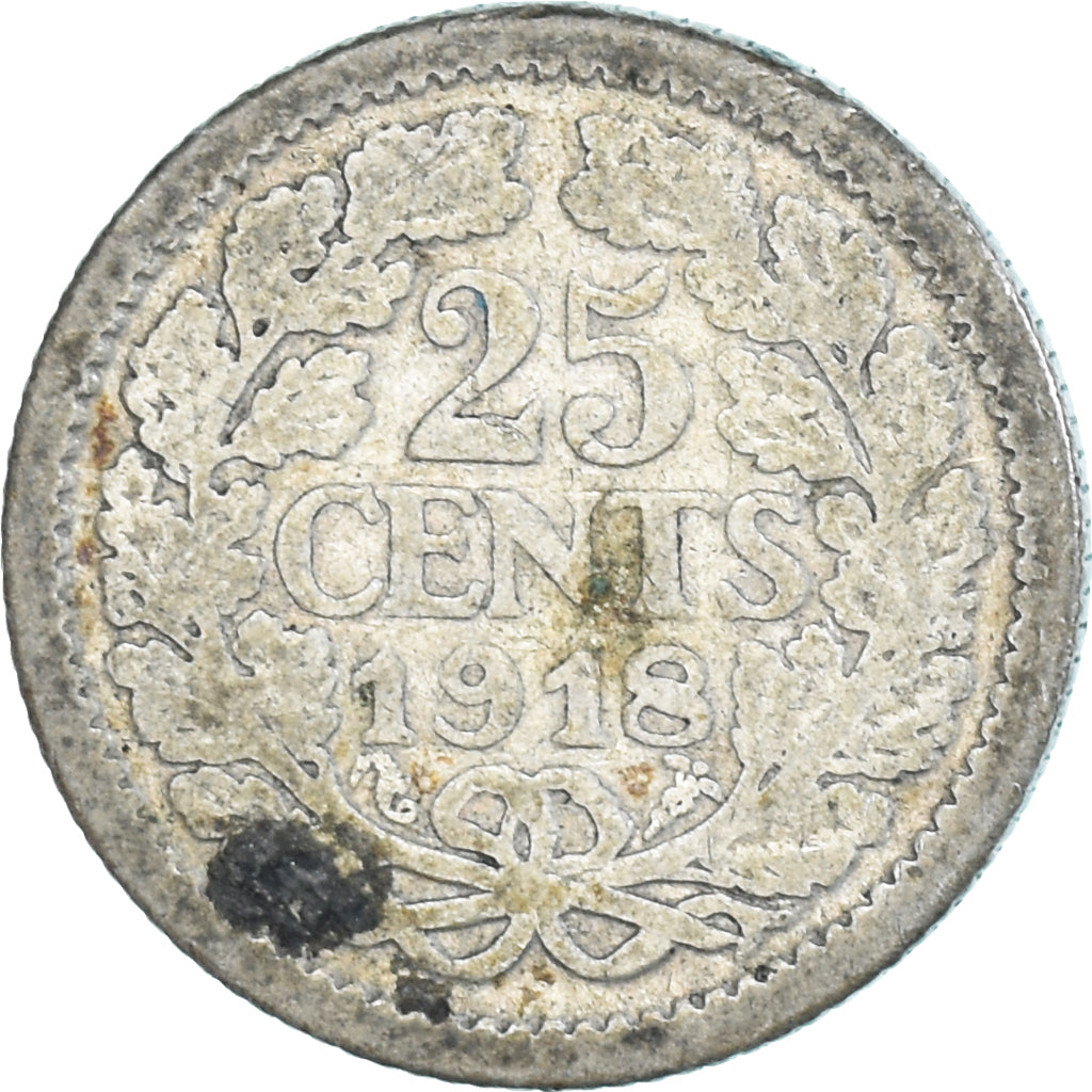 Monnaie, Pays-Bas, Wilhelmina I, 25 Cents, 1918, Utrecht, TB, Argent, KM:146