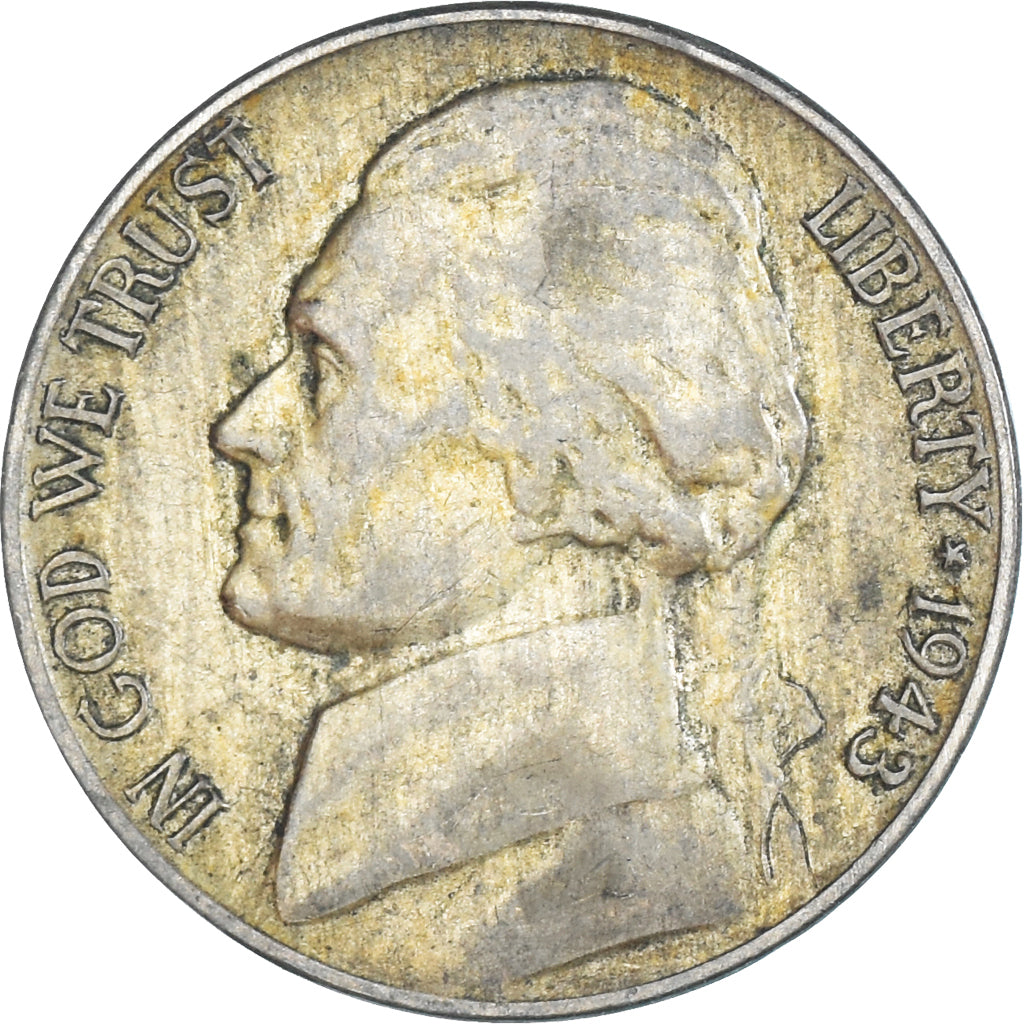 Monnaie, États-Unis, Jefferson Nickel, 5 Cents, 1943, U.S. Mint, Philadelphie