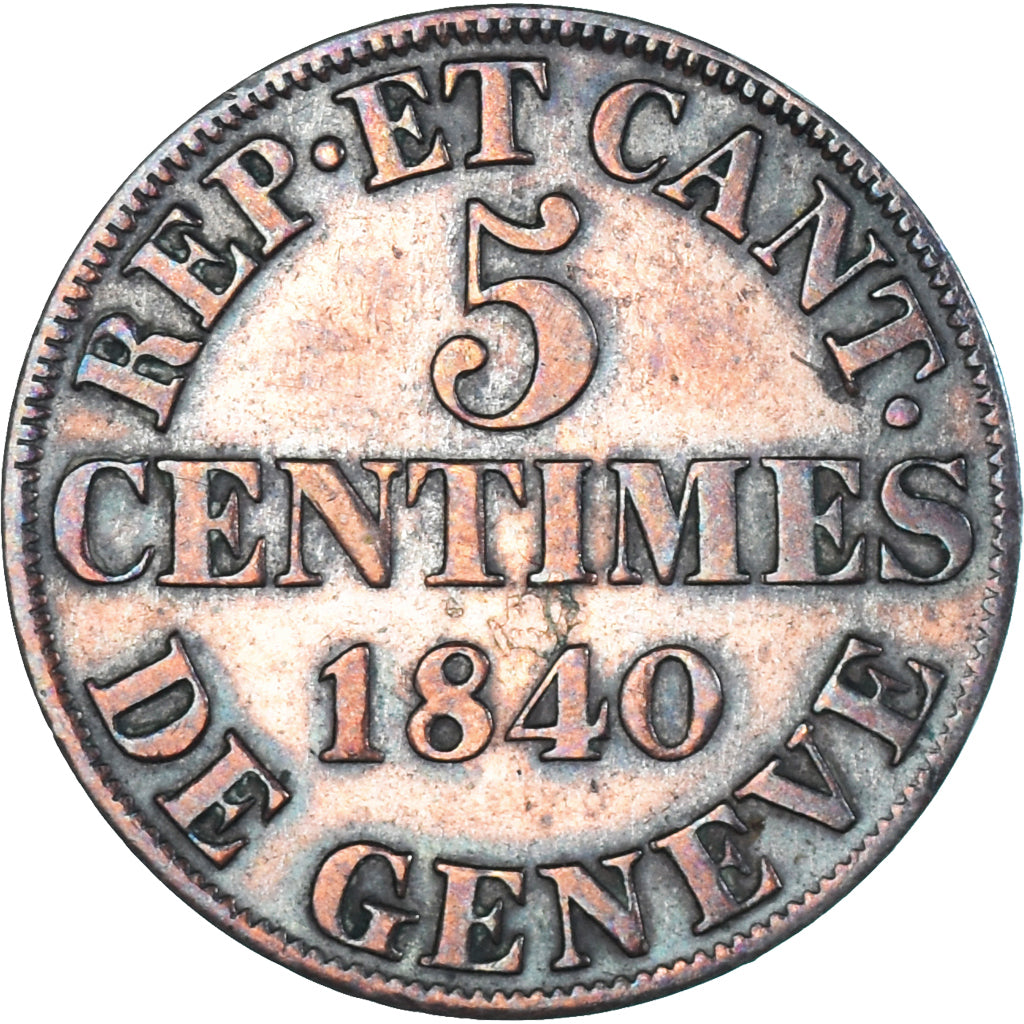 Coin, SWISS CANTONS, GENEVA, 5 Centimes, 1840, AU(55-58), Billon, KM:131